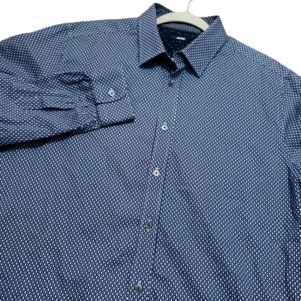 Ted Baker Men's Button-down Long Sleeve‎ Navy Micro Circle Geometric Pattern XXL